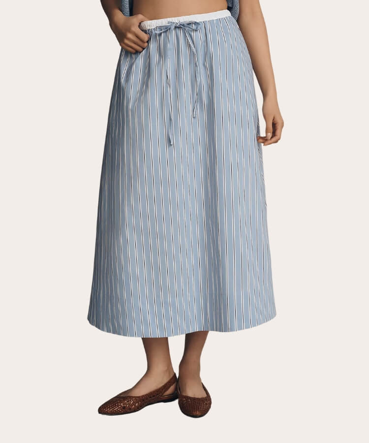 Poplin Drawstring Midi Skirt