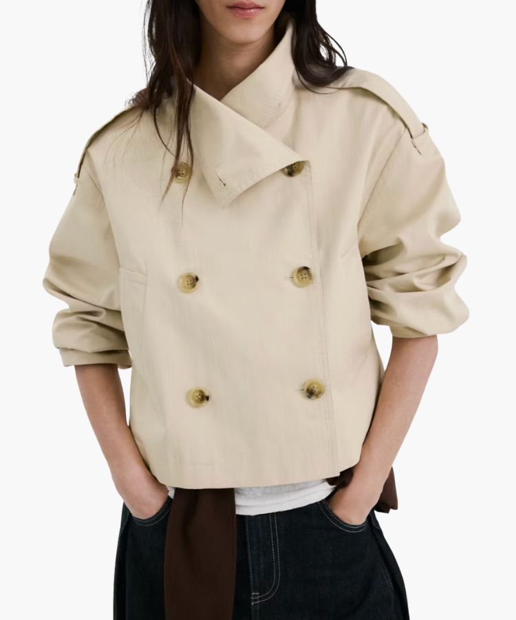 Funnel-Neck Cropped Trench Coat