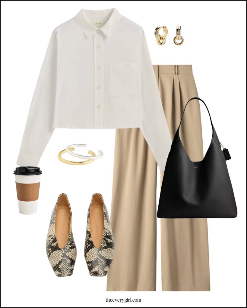 white button down and trousers work outfit