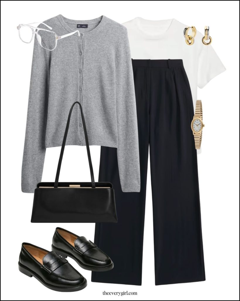 cardigan and trousers work outfit