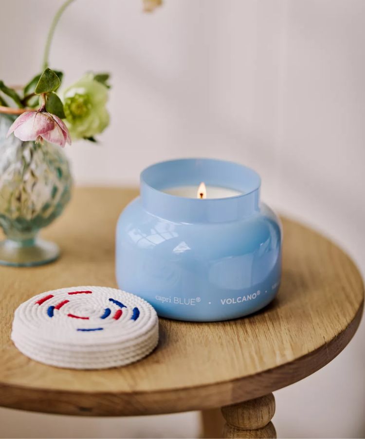Capri Blue Volcano Nautical Rope Glass Candle
