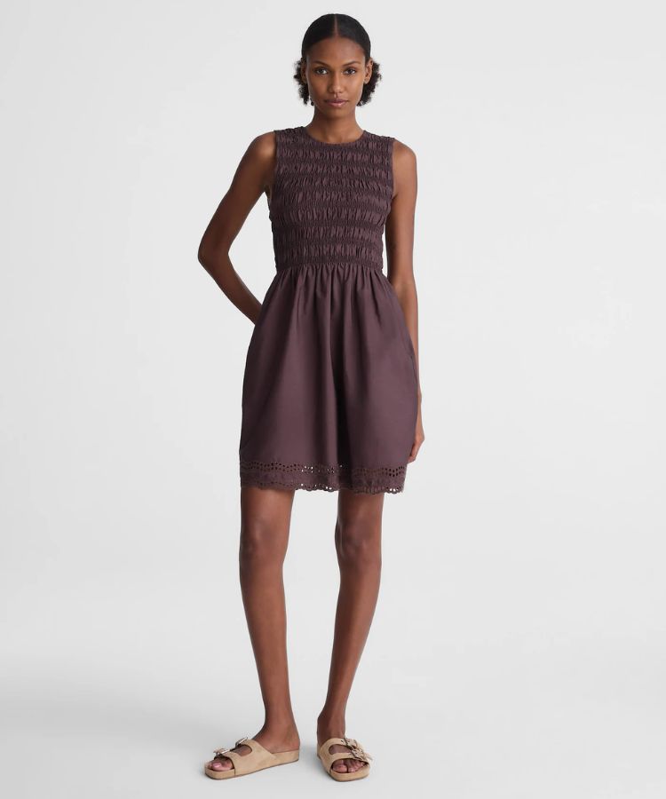 Embroidered Smocked Mini Dress