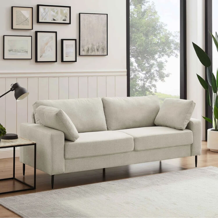 Tufted Linen Sofa with Metal Legs