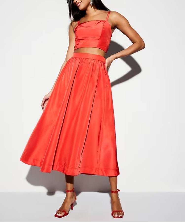 High-Waisted Taffeta Midi Skirt