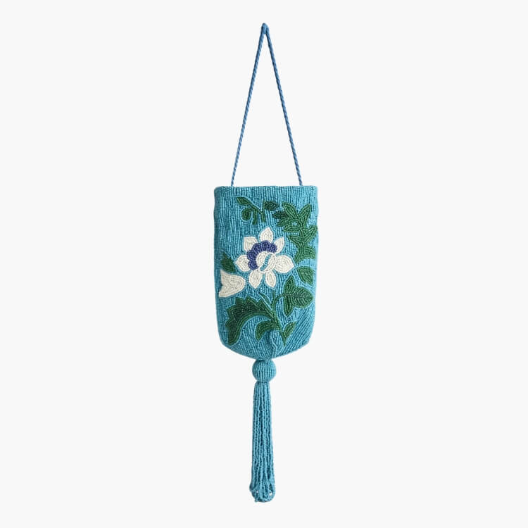 Cerulean Floral Beaded Bag