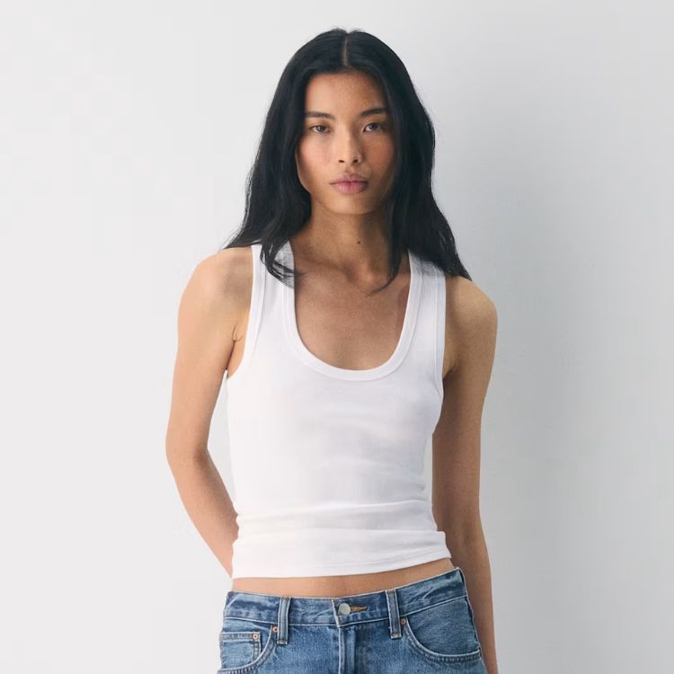 Stretchy Ribbed Cotton Scoopneck Tank