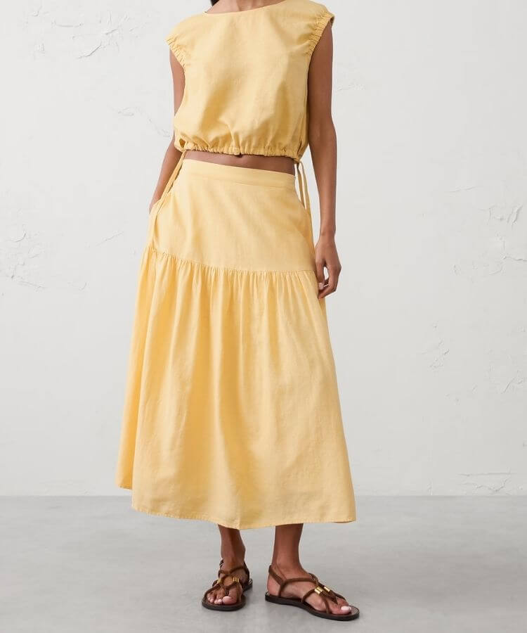 Linen-Blend Midi Skirt