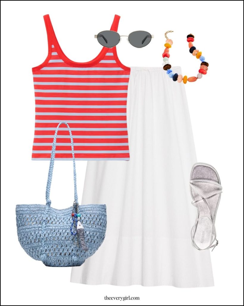 striped tank and maxi skirt outfit