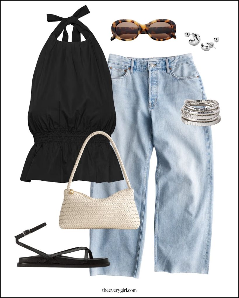 black halter top and jeans outfit