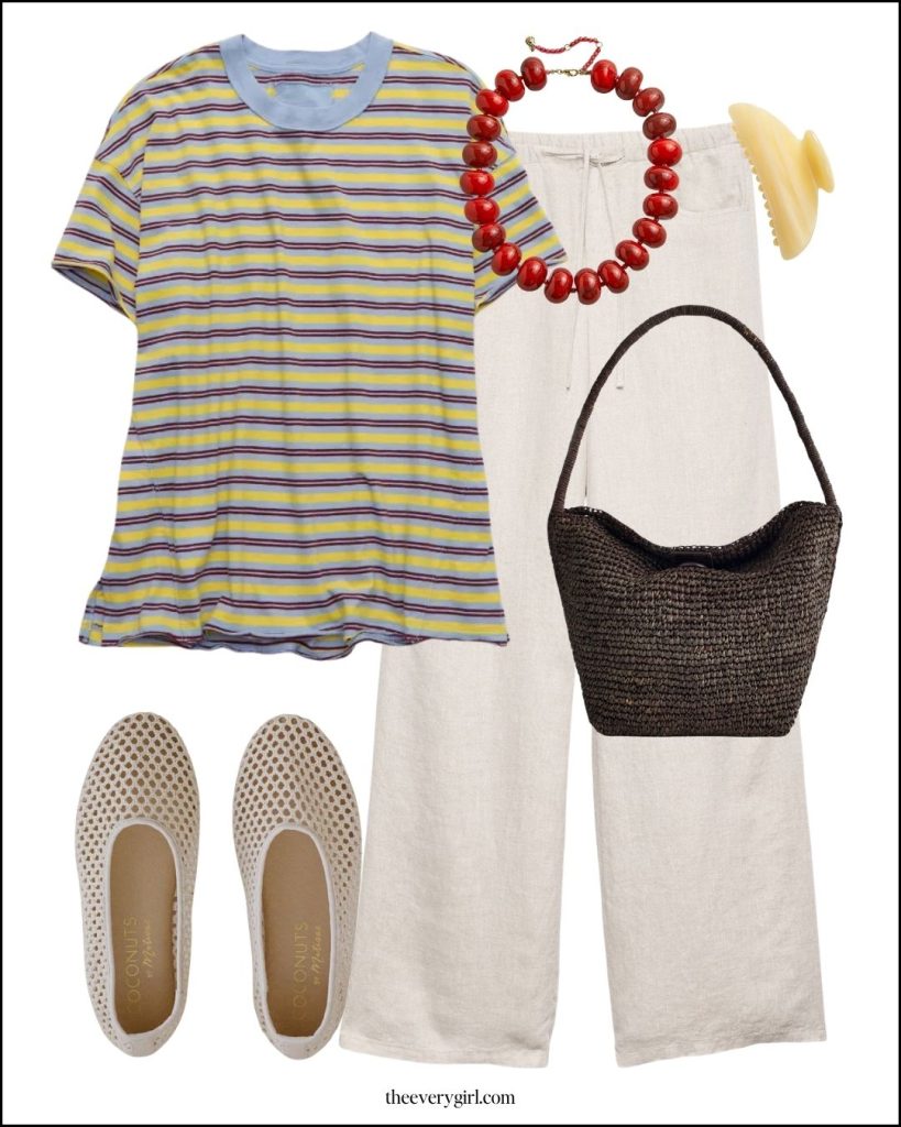 striped tee and linen pants summer capsule wardrobe outfit