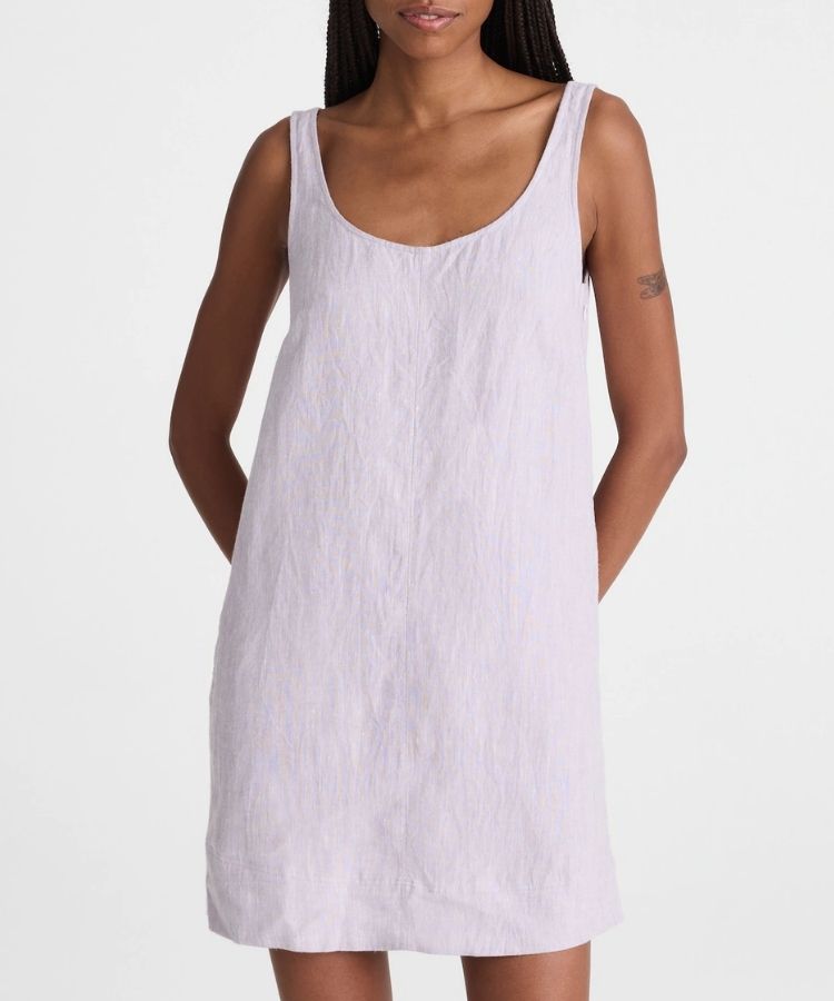 Scoopneck Mini Shift Dress in 100% Linen