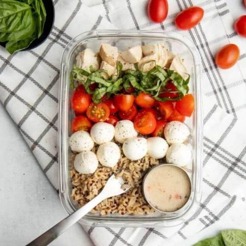 caprese grain bowl meal prep lunch idea
