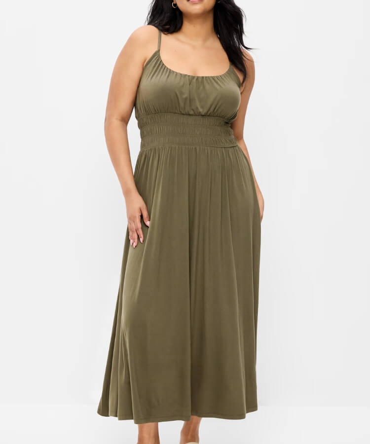 Jersey Smocked-Waist Midi Dress