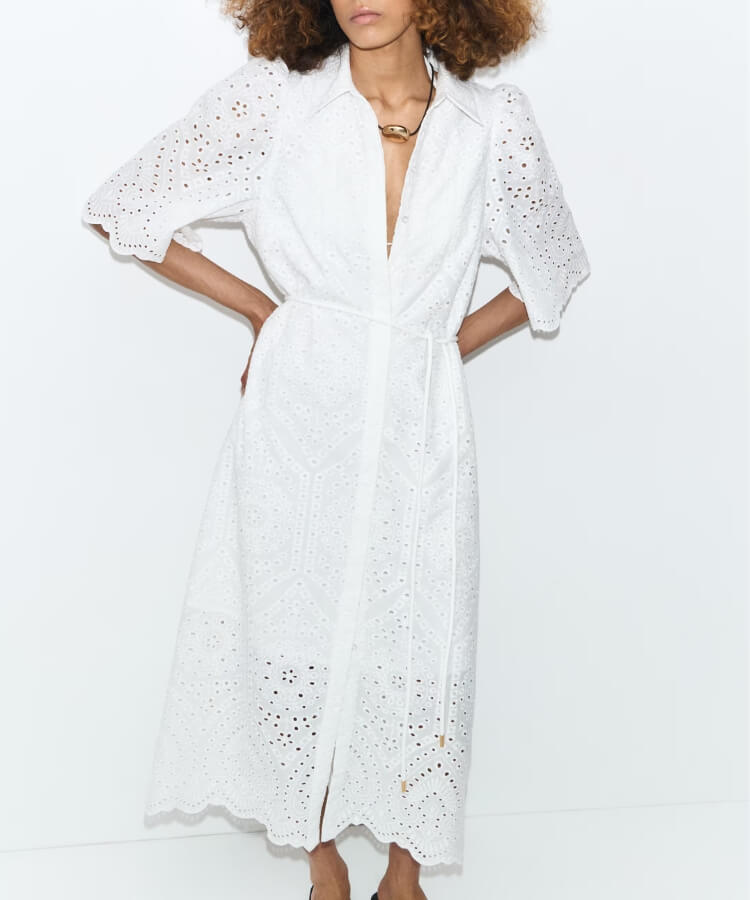 Eyelet-Embroidered Shirt Dress