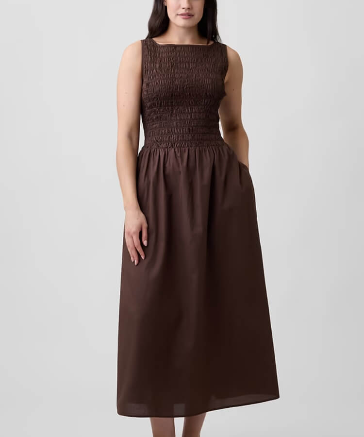 Smocked Boatneck Maxi Dress