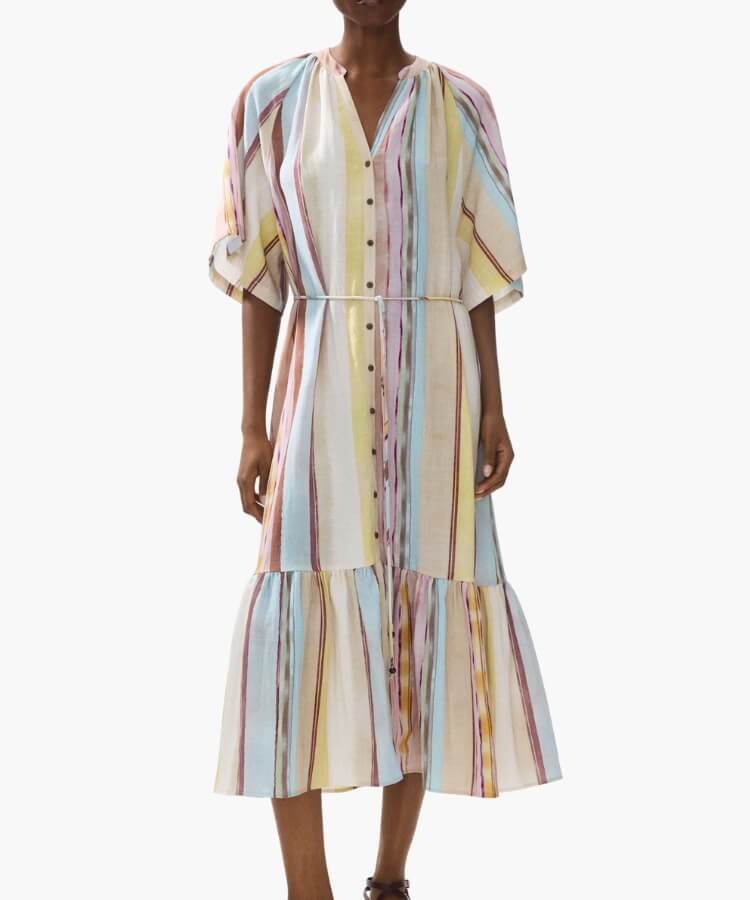 Short-Sleeve Tie-Belt Dress