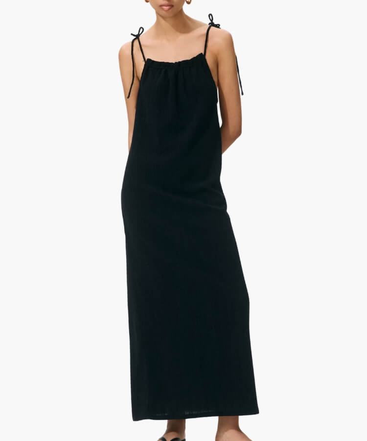 Crinkled Tie-Shoulder Maxi Dress