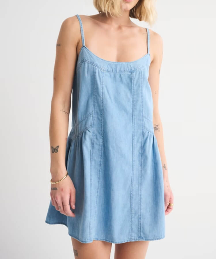 Denim Scoopneck Flowy Mini Dress