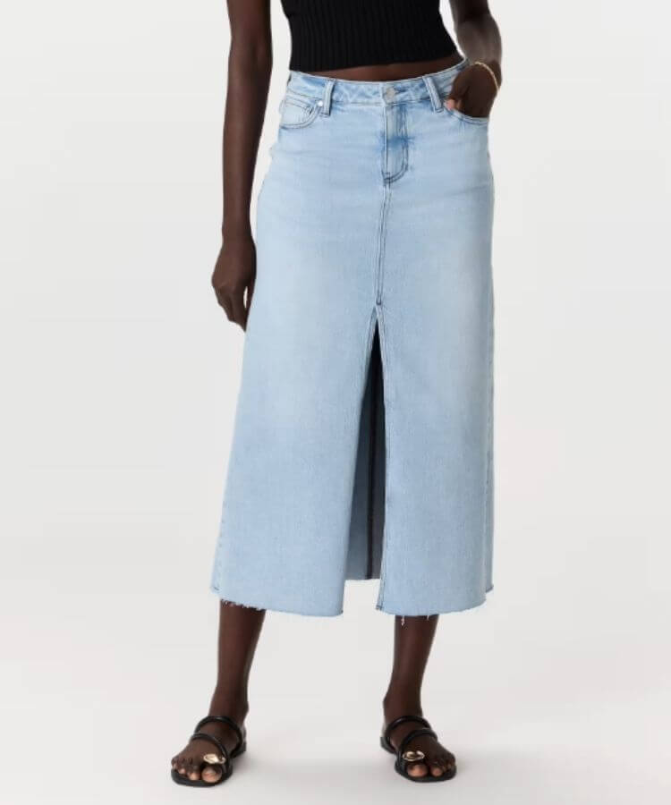 Stretch Denim Midi Skirt