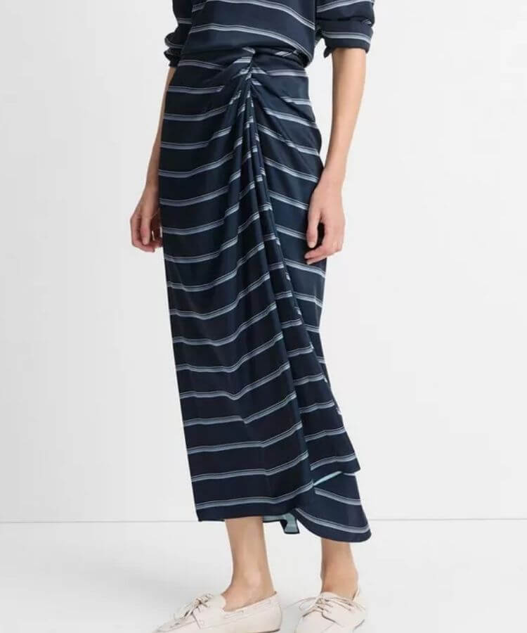 Rugby-Stripe Gathered Skirt