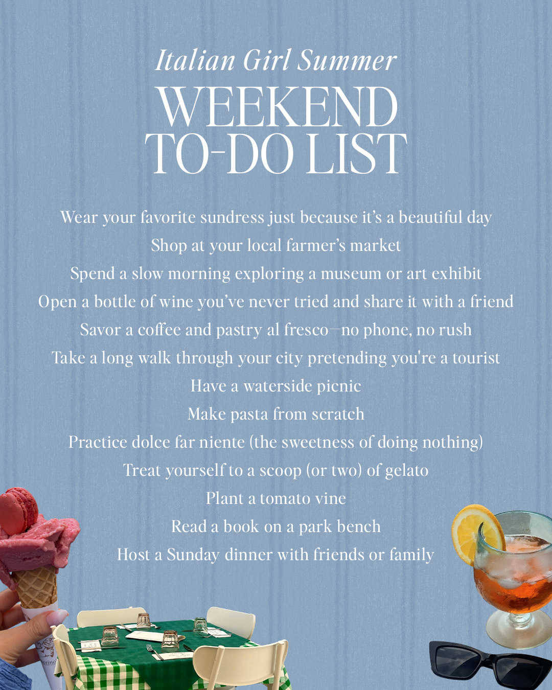 italian girl summer weekend to do list