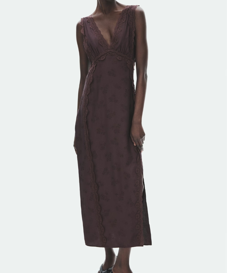 Lace-Trimmed Jacquard Dress
