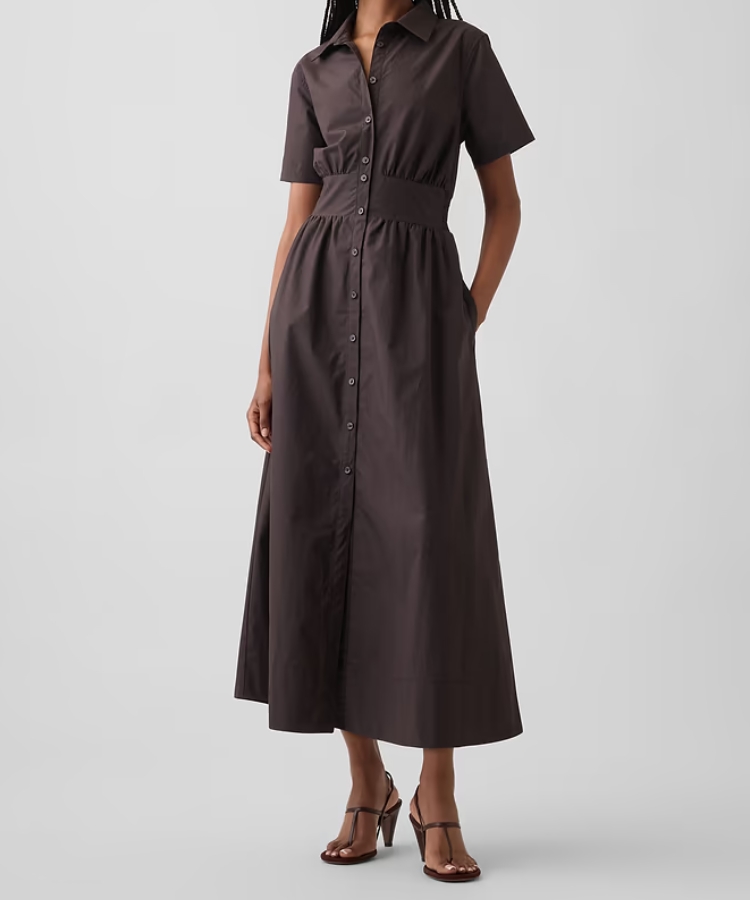 Poplin Smocked-Waist Dress