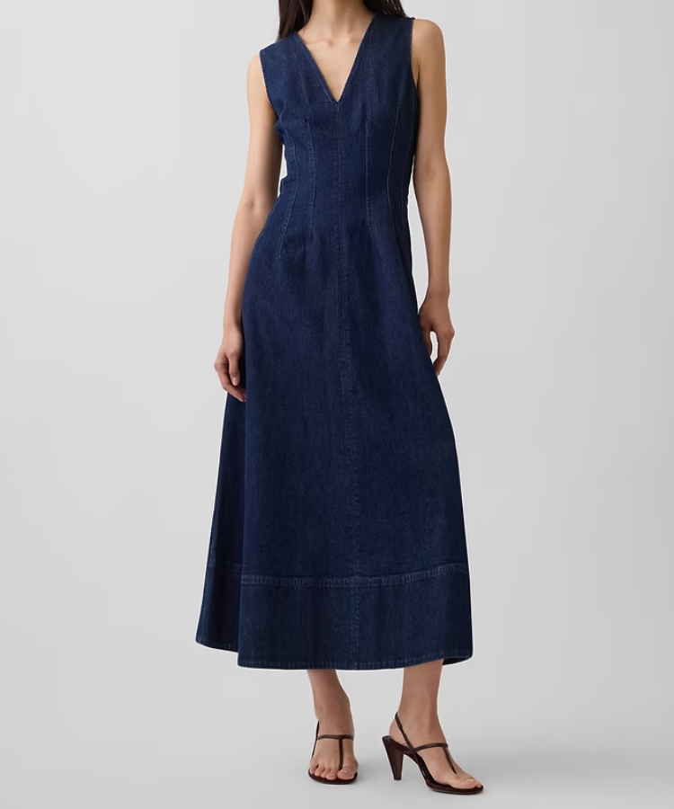 Denim V-Neck Maxi Dress