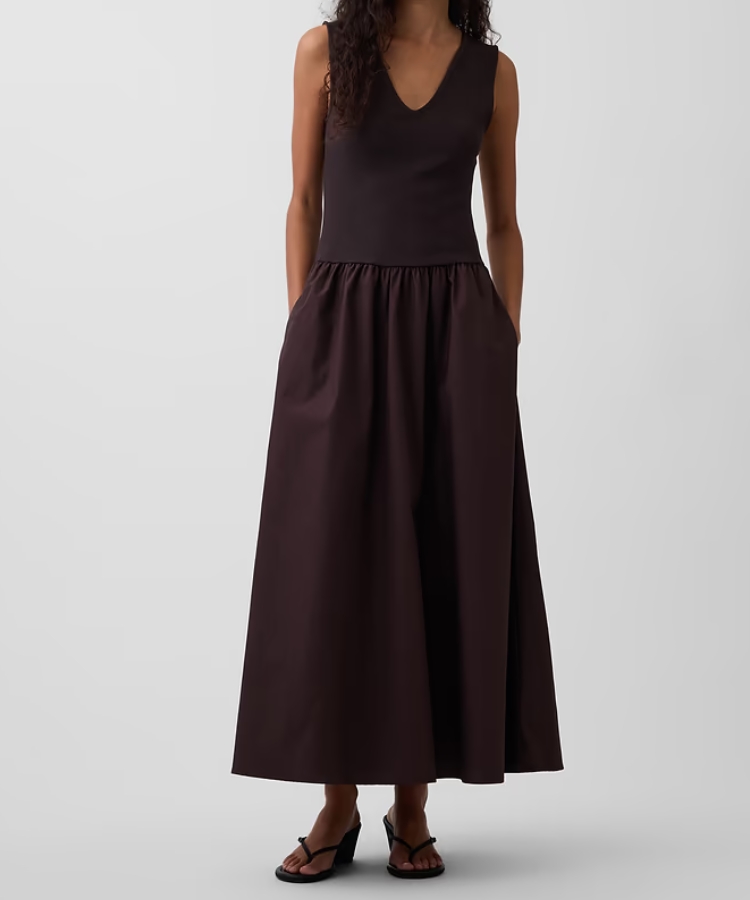 Mixed Media Drop-Waist Dress