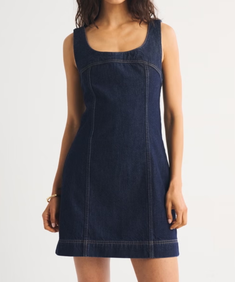 Scooped Neck Mini Denim Dress