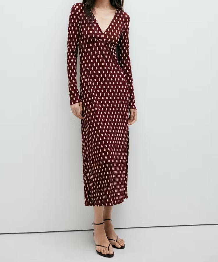 V-Neck Mini Polka Dot Dress