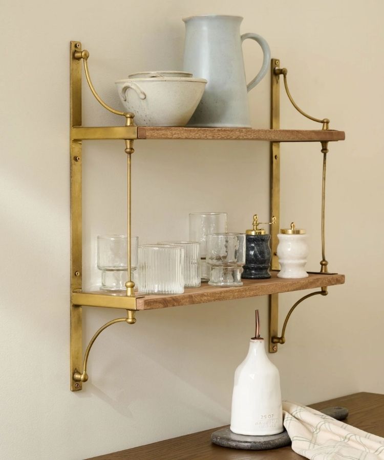 Double Brass and Wood Shelf