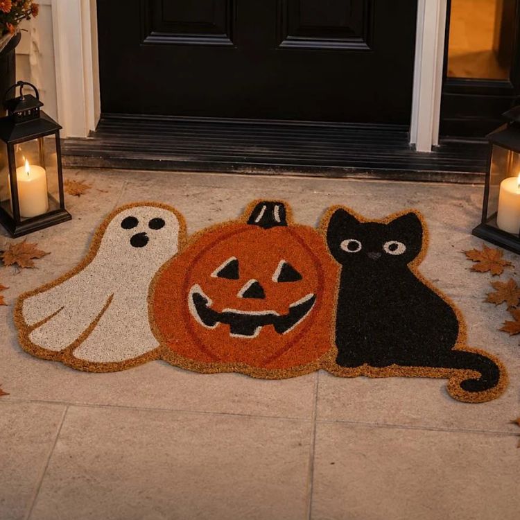 Ghost, Jack-o'-Lantern, & Cat Trio Coir Mat