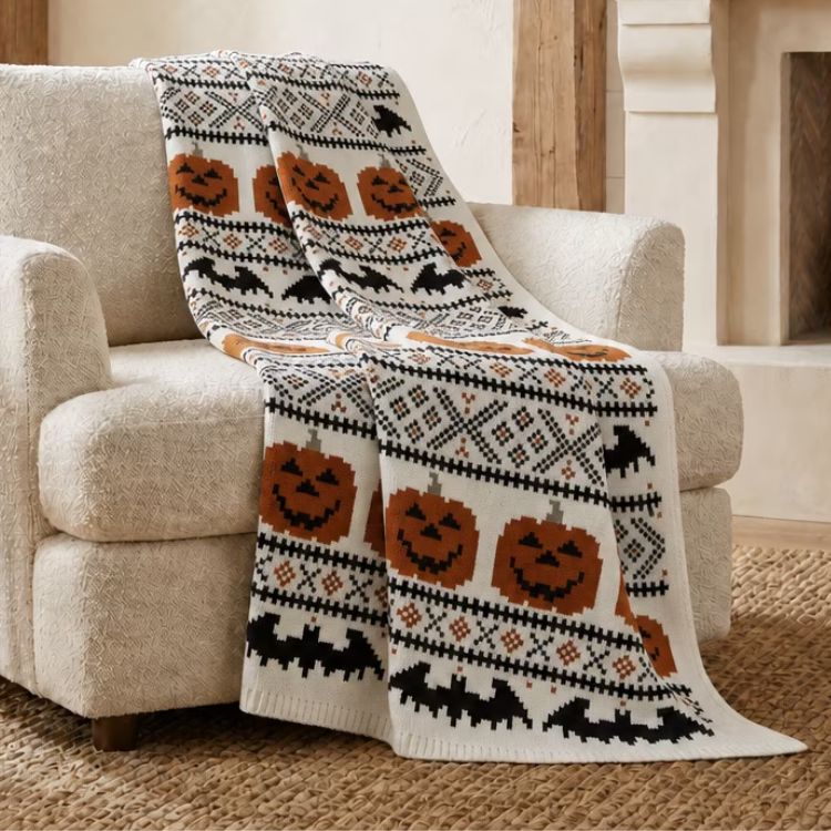 Halloween Pumpkins and Bats Cotton Knit Throw