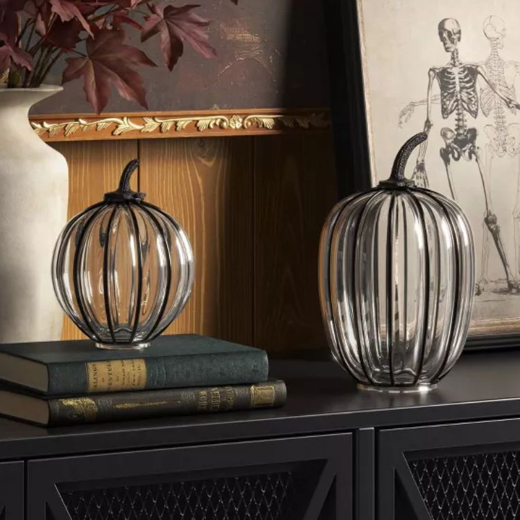 Metal and Glass Halloween Pumpkin