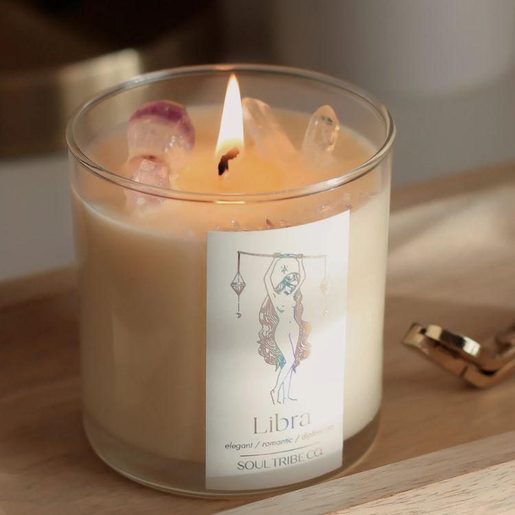 Libra Zodiac Candle with Crystals