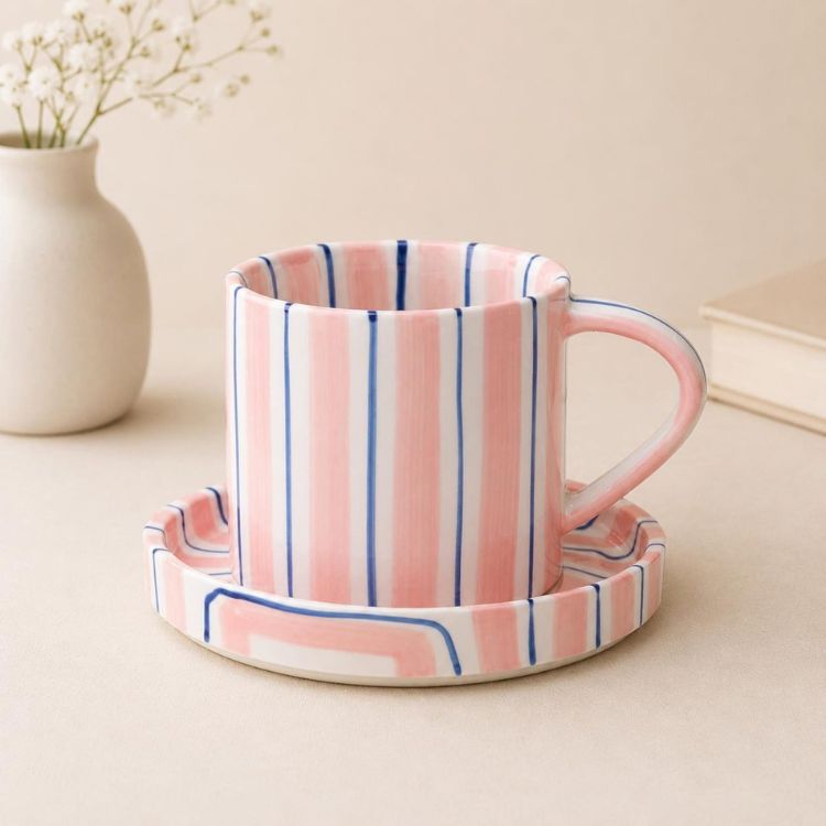 Striped Mug and Saucer Set