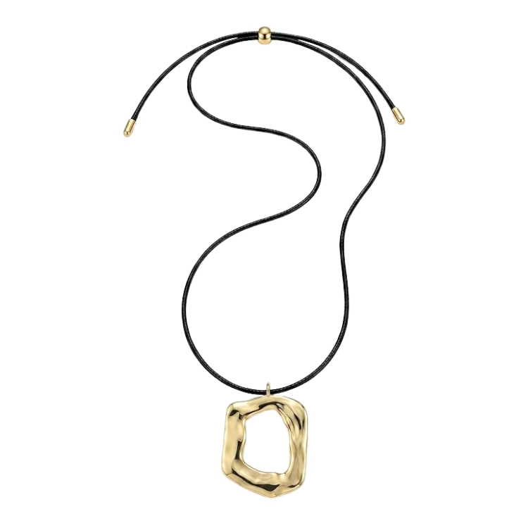 Long Choker Leather Gold Necklace