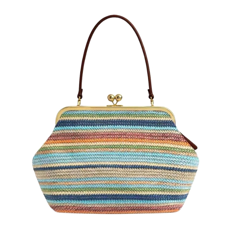 Kisslock Straw Tote Bag