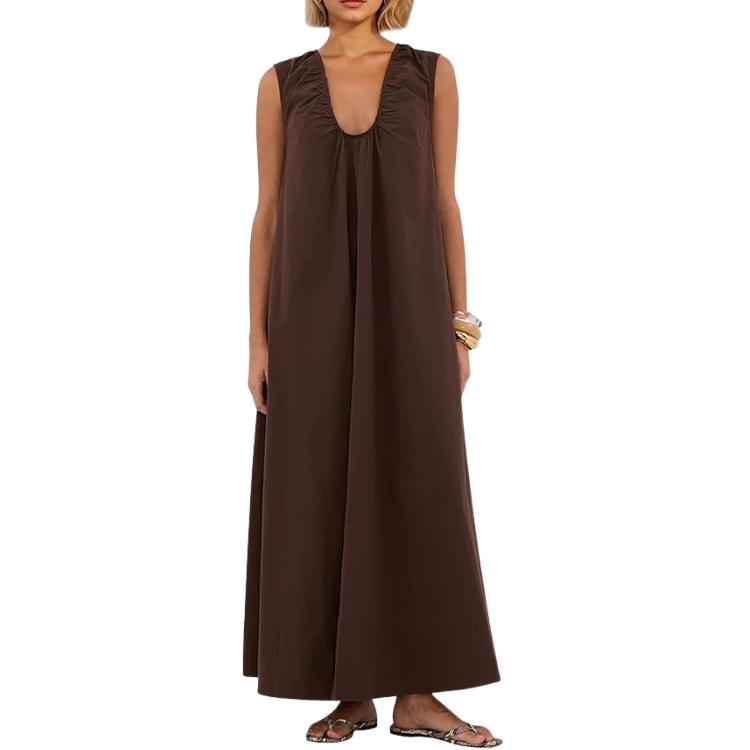 Scoop Neck Ruched Maxi Dress