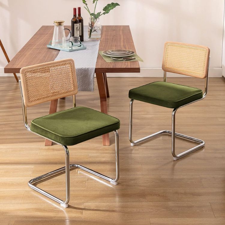 Velvet Cane Back Dining Chairs, Set of 2