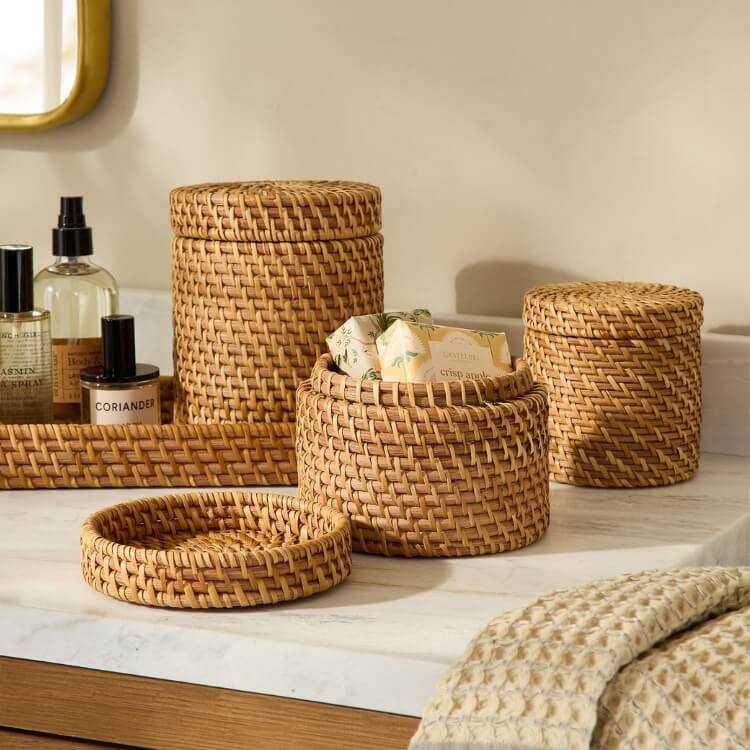 Handwoven Rattan Bathroom Jars