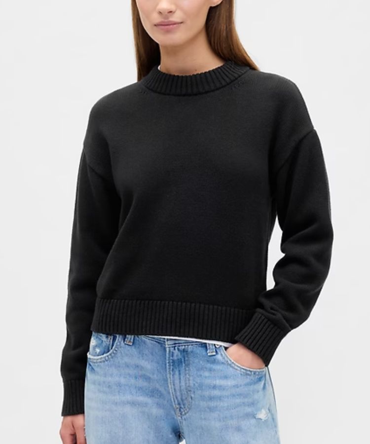 Relaxed Cropped Crewneck Sweater