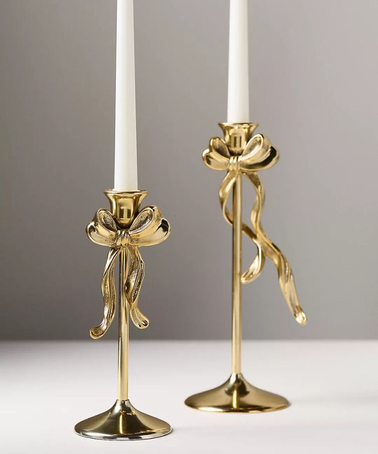 Gold Bow Metal Candleholder