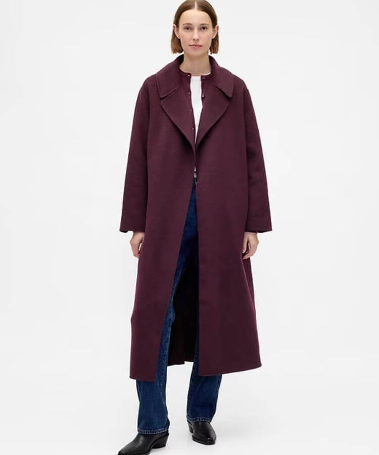 Wool-Blend Wrap Coat