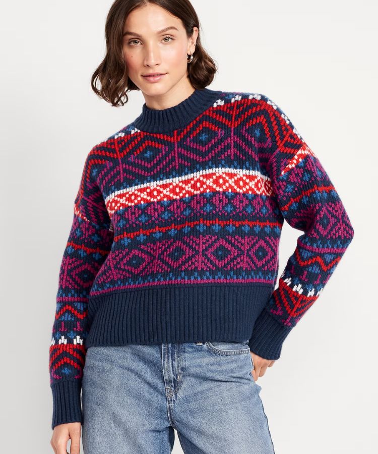 SoSoft Mock-Neck Fair Isle Sweater