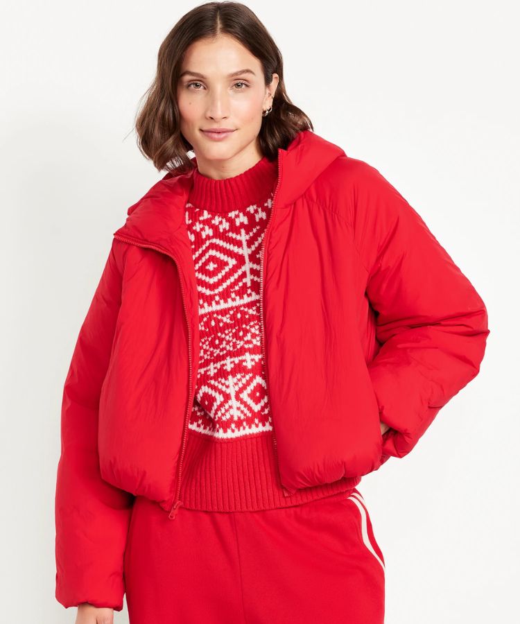 Water-Resistant Bubble-Hem Hooded Puffer Jacket