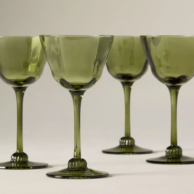 Green Wine Glasses, Set of 4
