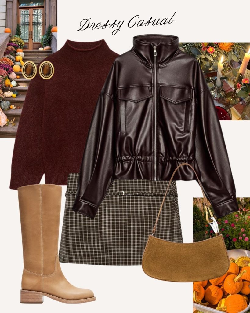 sweater and plaid skirt thanksgiving outfit