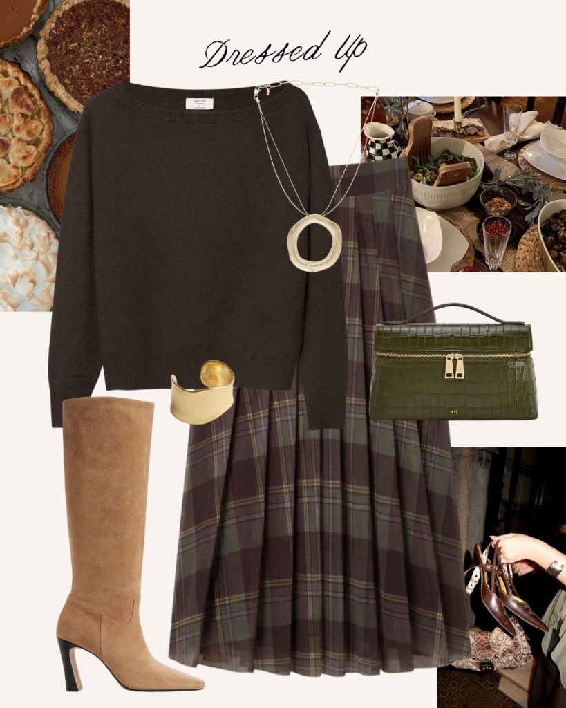 sweater and plaid maxi skirt